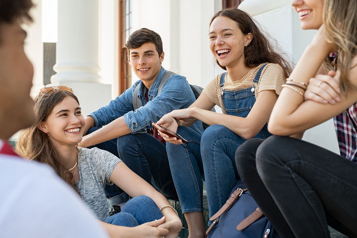 group of friends having conversation
