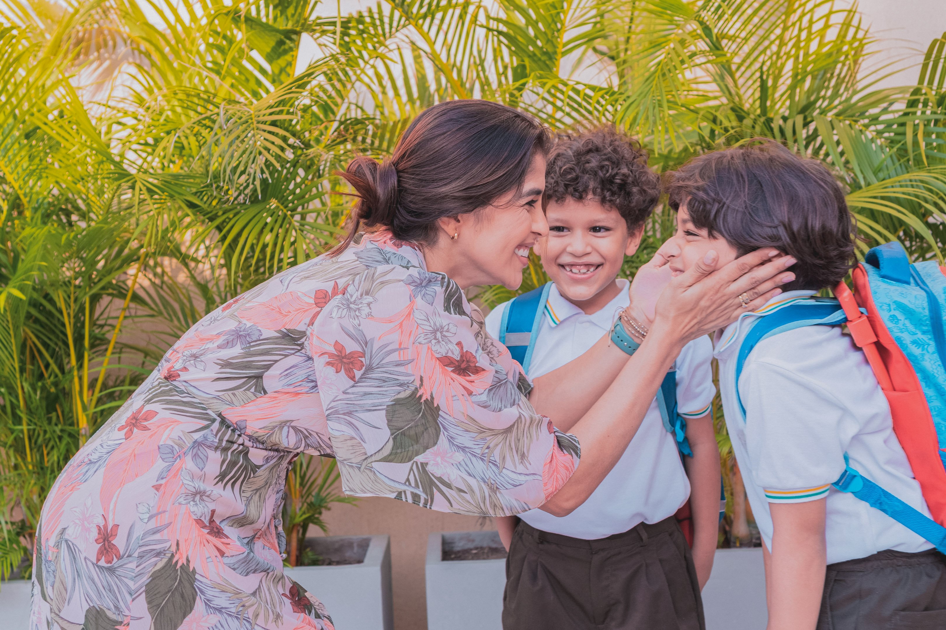 Mom sending her kids off to school