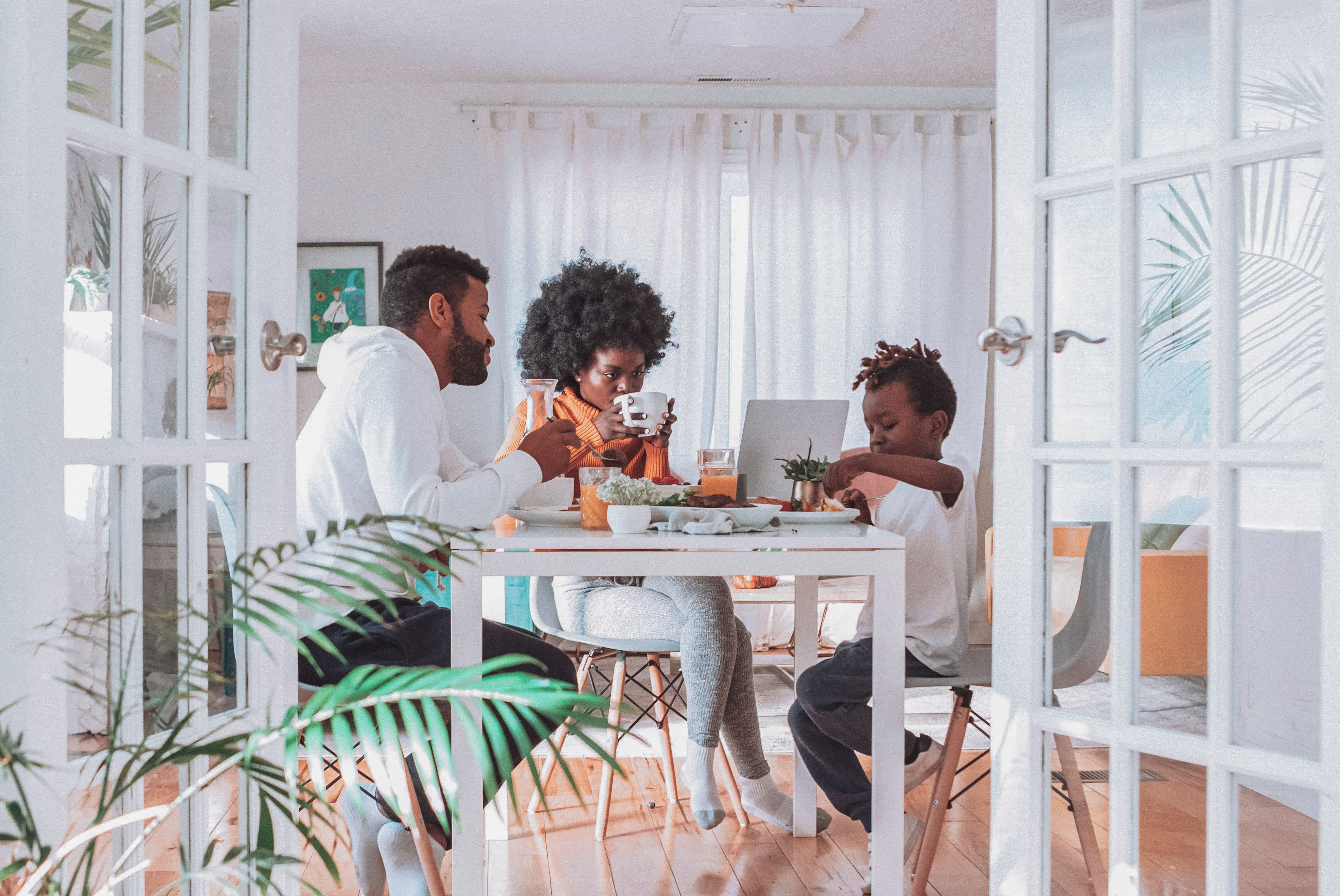 Parents eating dinner with autistic child