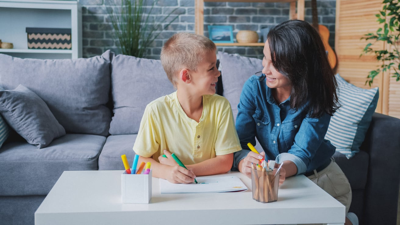 Mom drawing with her son
