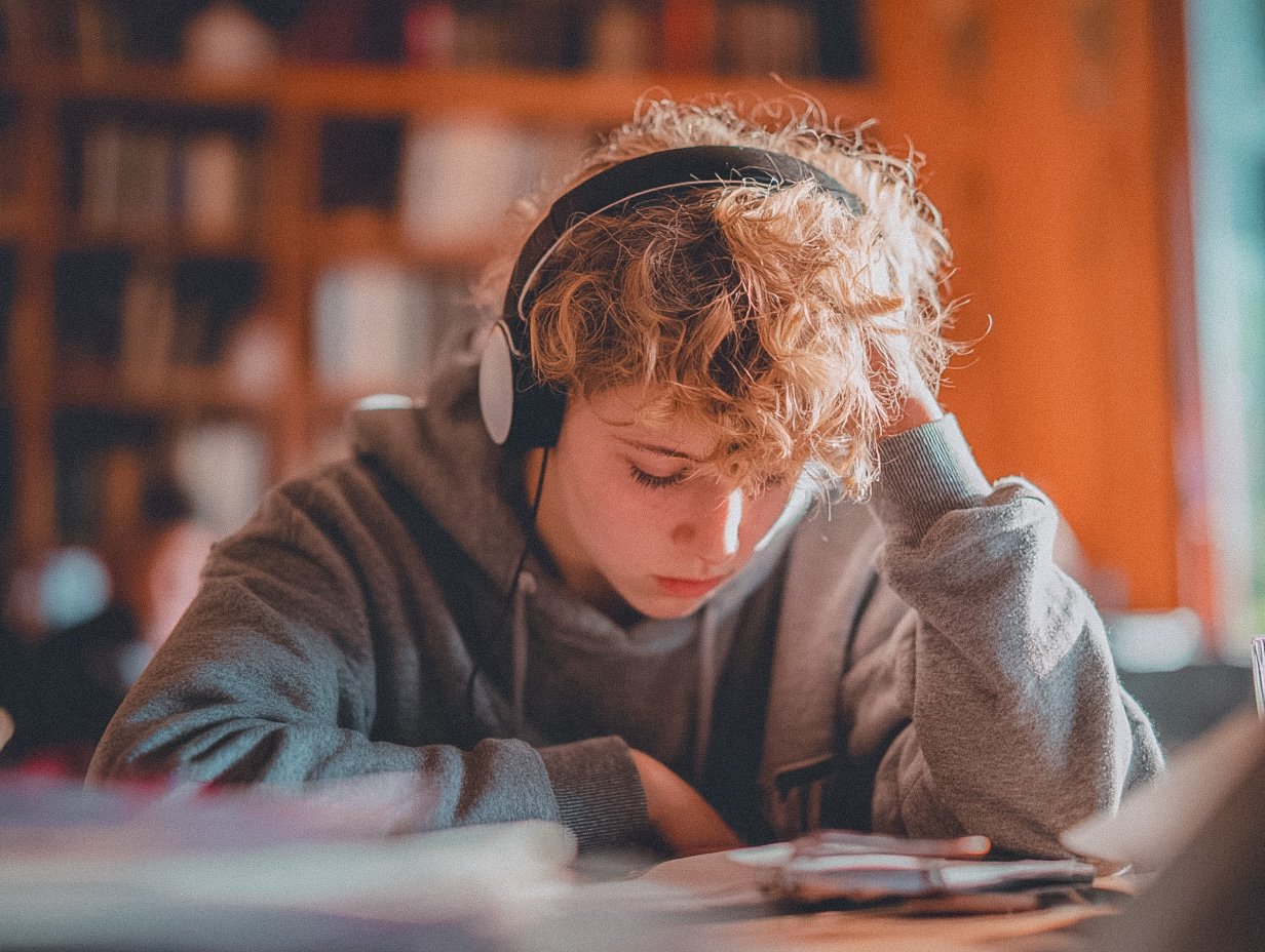 Student with ADHD doing homework